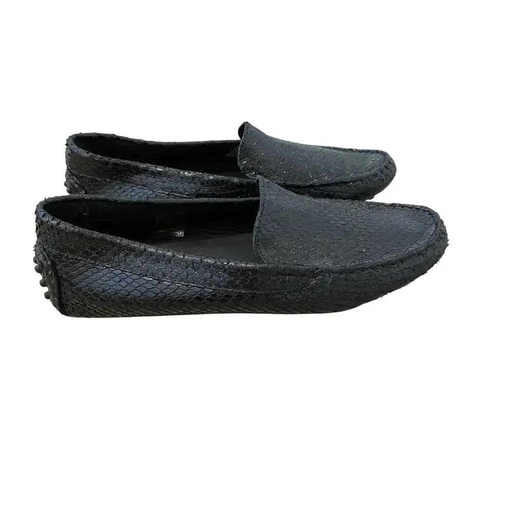 M Gemi The Felize Moccasin Loafer Sz 40 US 9 Black Snake Preppy Designer‎ Italy